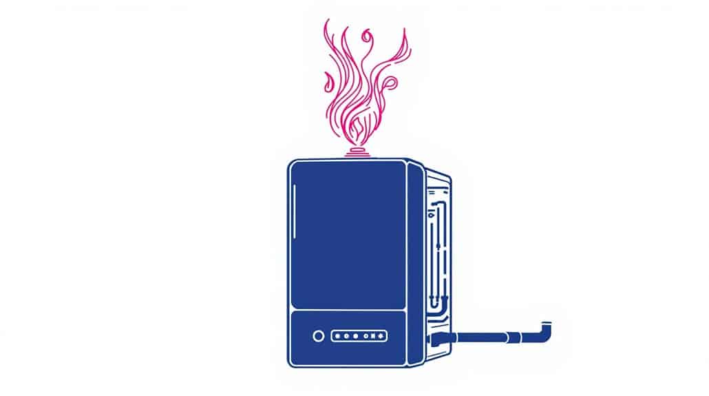 An illustration of a blue and white 3D printer emitting pink swirling smoke from the top, reminiscent of the innovative design seen in Alpha Intec GS Combi Boiler reviews, set against a plain background.