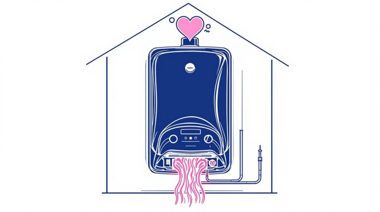 Illustration of a Viessmann water heater inside a house outline with a heart steam icon above. Pink lines flow from the Vitodens 100-W system boiler, resembling noodles.