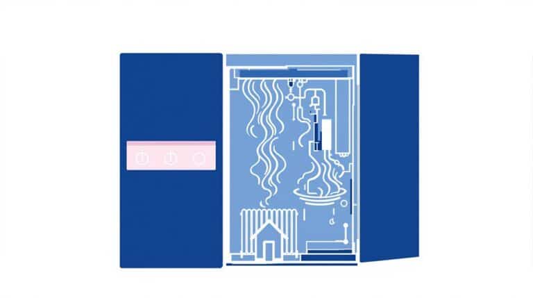 Illustration of an open blue box with electronic circuit patterns, resembling a schematic or technical diagram, reminiscent of the intricate design found inside a Viessmann Vitodens 050-W combi boiler.